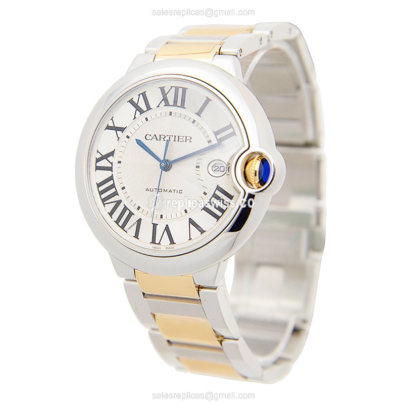 Cartier Ballon Bleu Replica - Automatic - Stainless Steel - Silver Dial - 18kt Silver Strap - View 3