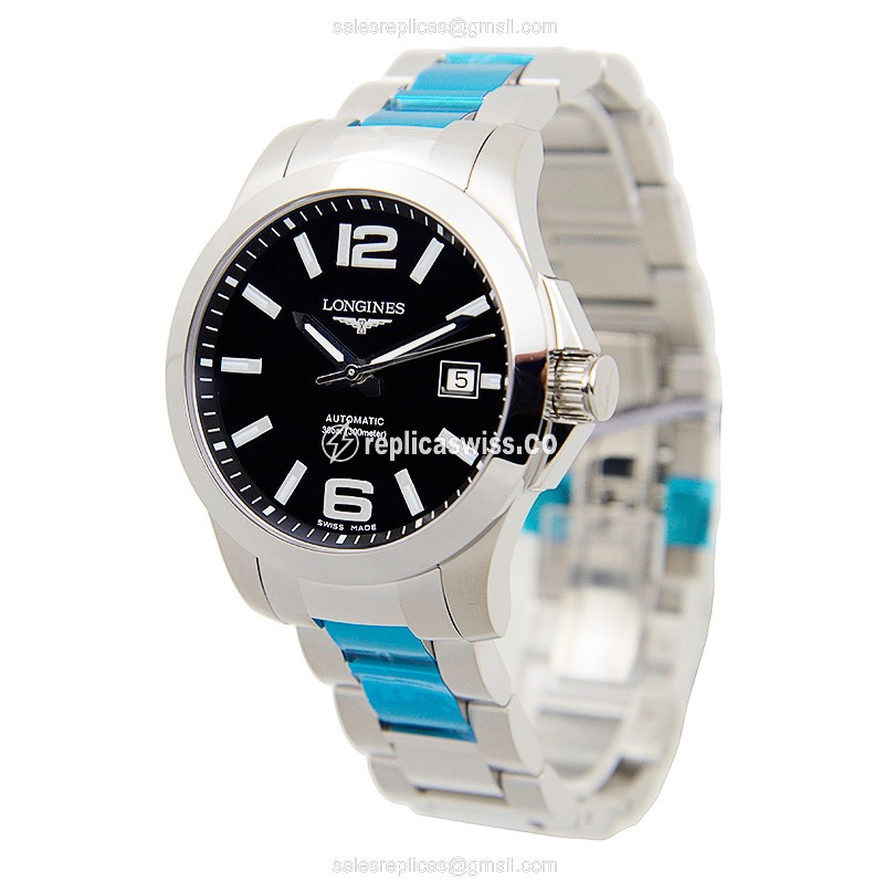 Longines Conquest Replica - Automatic - Black Dial, Silver Steel Strap - View 3