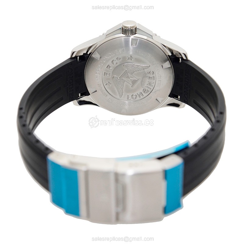 Longines CONQUEST Replica - Quartz - Steel Case - Black Dial on Rubber Strap - View 4