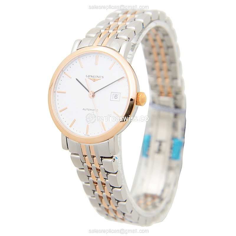 Longines L4.310.5.12.7 Replica - Automatic - 18kt Rose Gold Case - White Dial - Silver Strap - View 3
