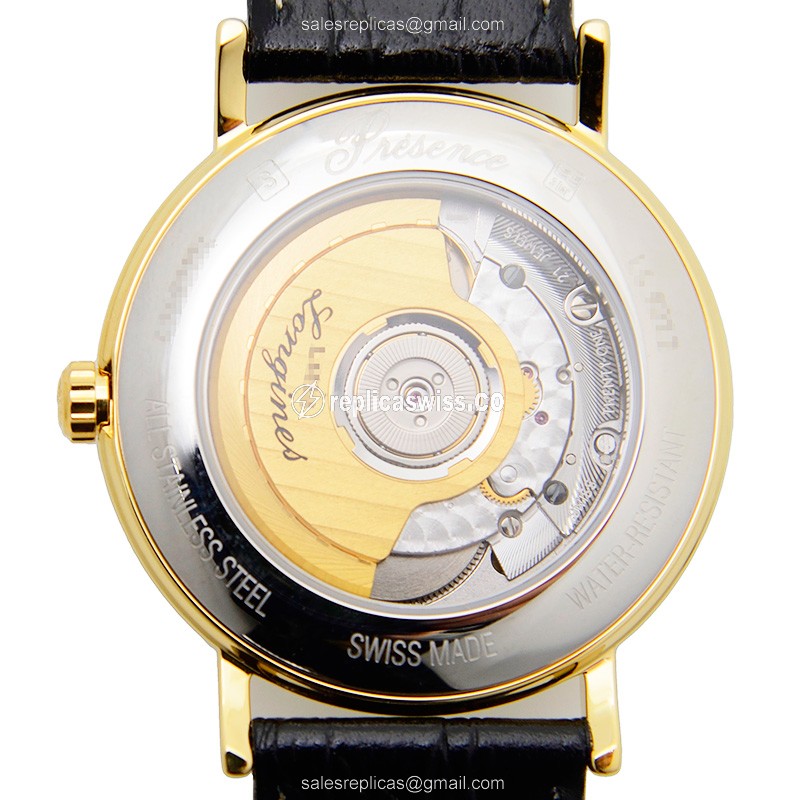 Longines Presence Replica - Automatic - PVD Gold - White Dial, Black Alligator Strap - View 3
