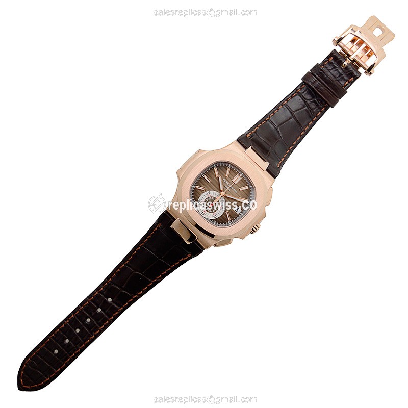 Patek Philippe Nautilus Replica - Brown Dial - Alligator Strap - View 2