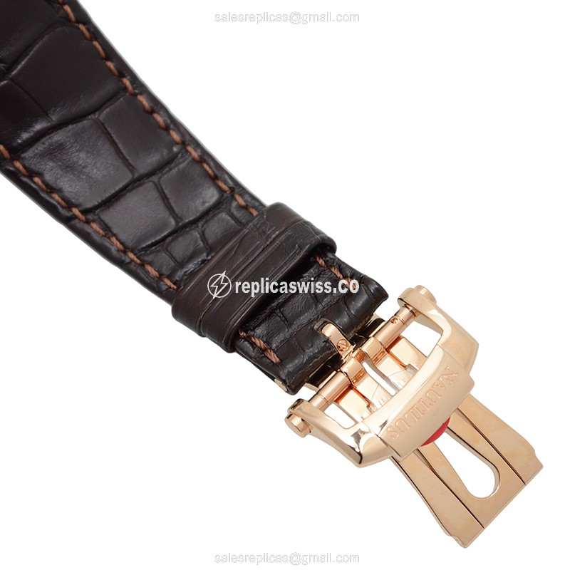 Patek Philippe Nautilus Replica - Brown Dial - Alligator Strap - View 4