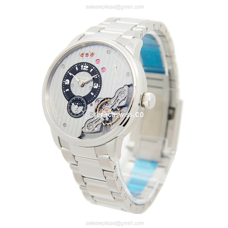 Glashutte PANO Manual Wind - Steel Case - Gray Dial - Silver Steel Strap - View 3