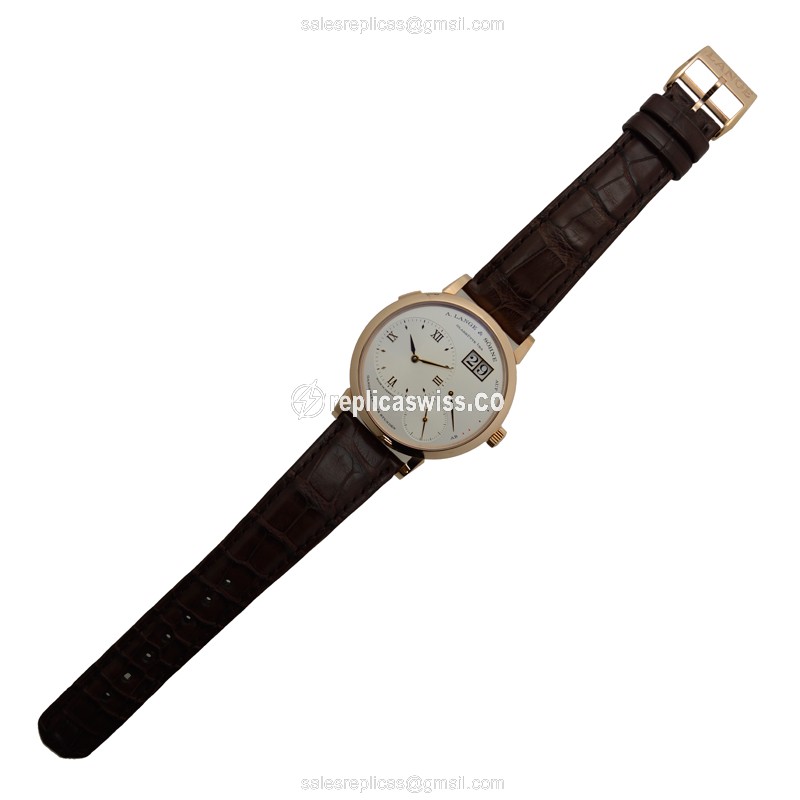 A Lange & Sohne Replica - Manual Wind - 18kt Rose Gold - Silver Dial - Brown Alligator Strap - View 2