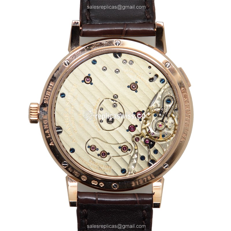 A Lange & Sohne Replica - Manual Wind - 18kt Rose Gold - Silver Dial - Brown Alligator Strap - View 3