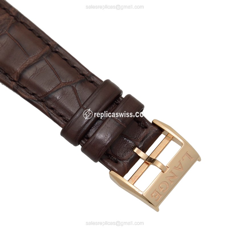 A Lange & Sohne Replica - Manual Wind - 18kt Rose Gold - Silver Dial - Brown Alligator Strap - View 4
