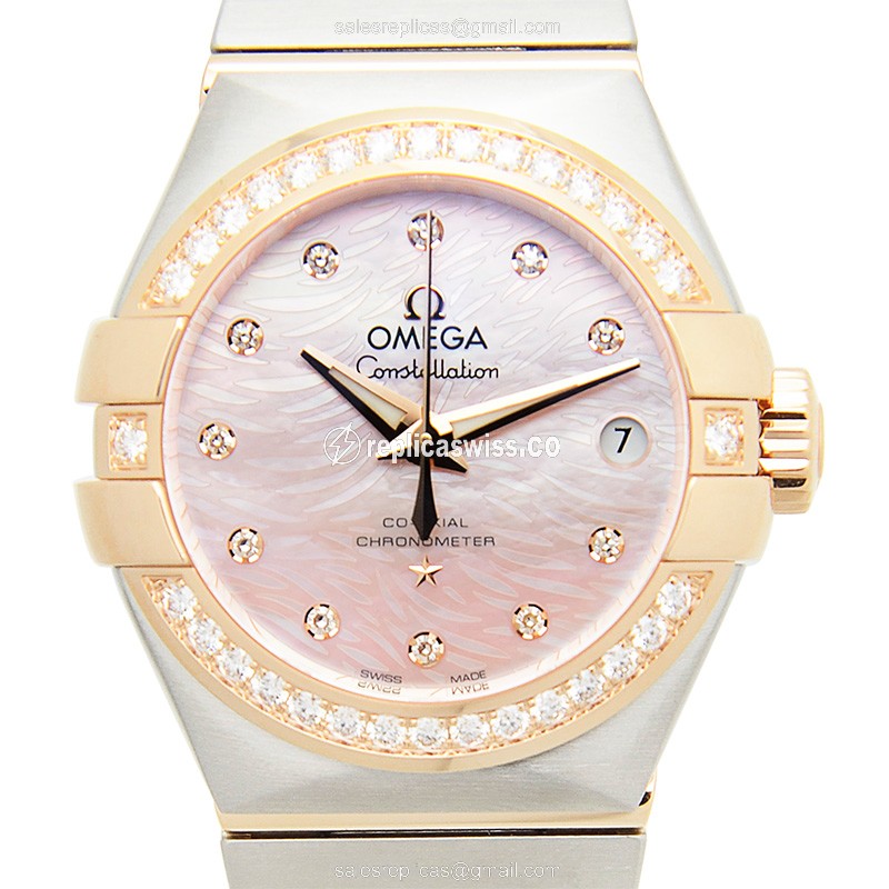 Omega Constellation Replica - Automatic 18kt Rose Magic - Pink Dial - Steel Strap - Silver Clasp - View 2