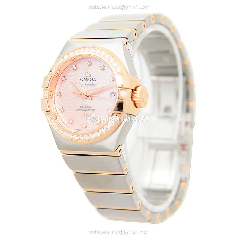 Omega Constellation Replica - Automatic 18kt Rose Magic - Pink Dial - Steel Strap - Silver Clasp - View 3