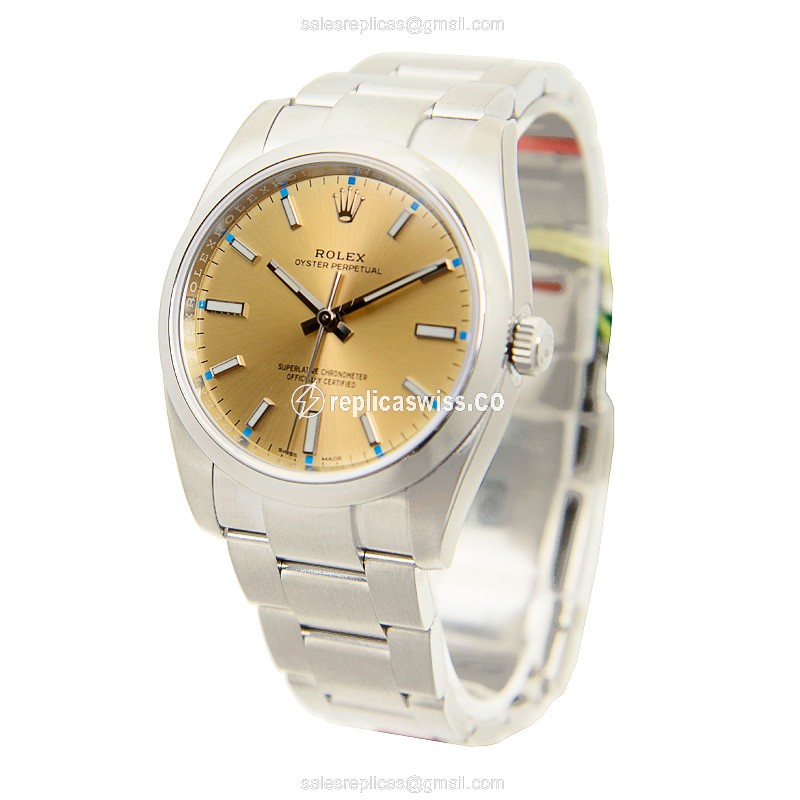 Rolex OYSTER PERPETUAL Automatic - Gold - Steel Case, Silver Clasp - View 3