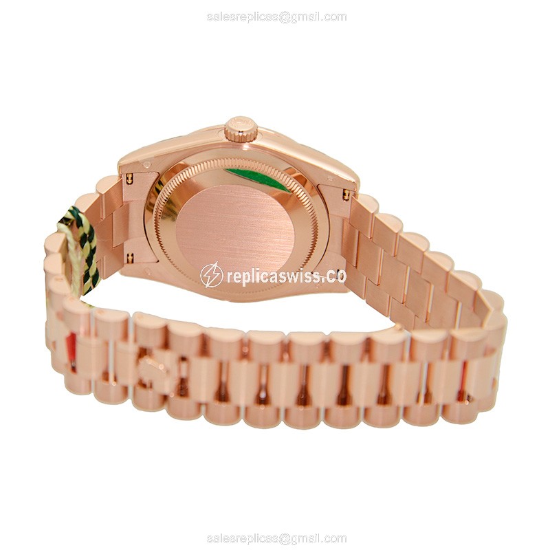Rolex Day-Date Replica - 18kt Gold Case - Brown Dial - Automatic - Pink Gold Strap - View 4