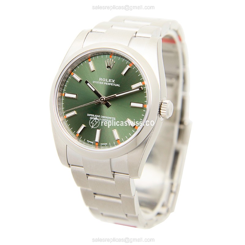 Rolex Oyster Perpetual Replica - Automatic - Green Dial on Silver Steel Strap - View 3