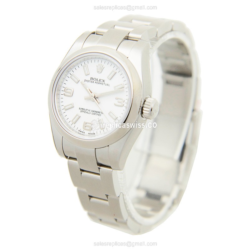 Rolex OYSTER PERPETUAL Replica - Automatic - Steel Case - White Dial - Silver Strap - View 3