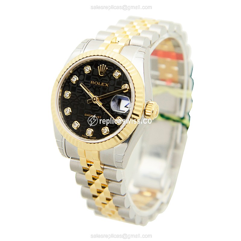 Rolex Lady Datejust Replica - Automatic, 18kt Gold, Black Dial on Steel - View 3