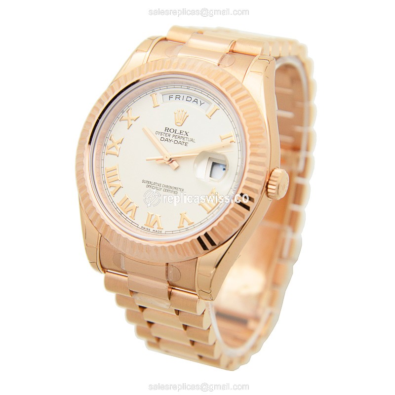 Rolex Day-Date Replica - Automatic - Ivory Dial - 18kt Gold Case & Strap - View 3