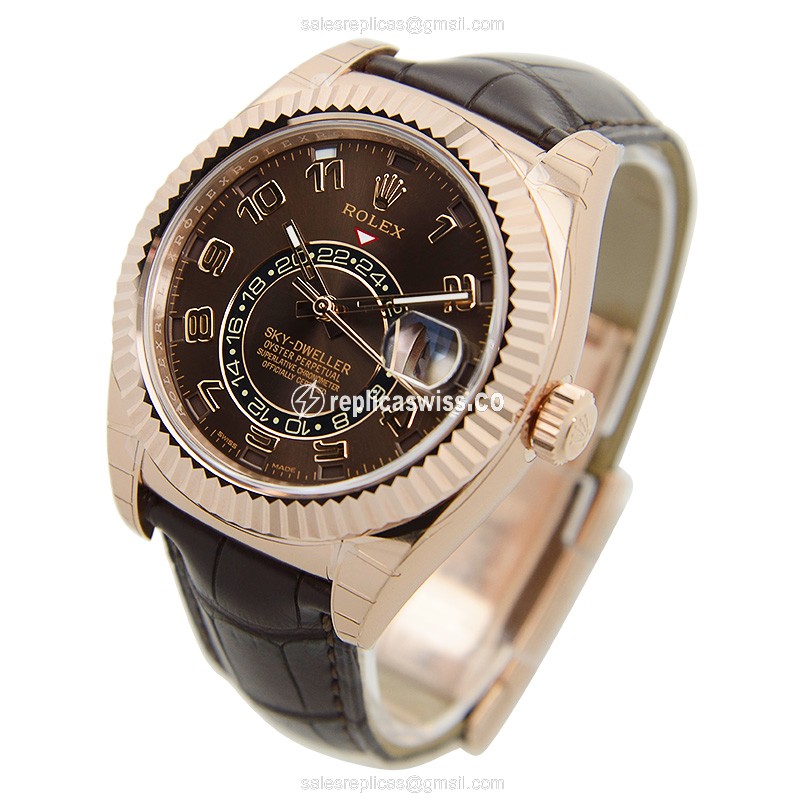 Rolex 326135BR Replica - Automatic 18kt Rose Gold - Brown Dial - Alligator Brown Strap - View 3