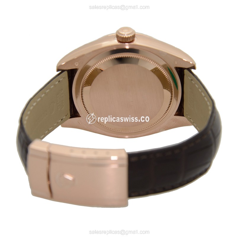 Rolex 326135BR Replica - Automatic 18kt Rose Gold - Brown Dial - Alligator Brown Strap - View 4