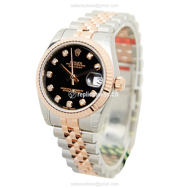 Rolex Datejust Replica - Automatic - 18kt Rose Gold & Steel Case - Black Dial - View 3