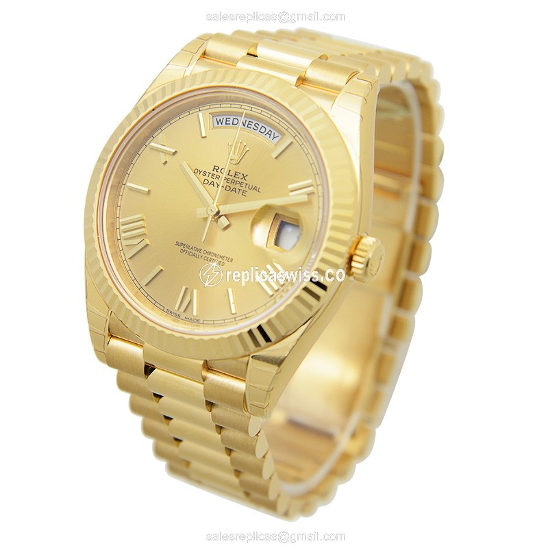 Rolex DAY-DATE Replica - Automatic - 18kt Gold - Gold Dial, Clasp - View 3