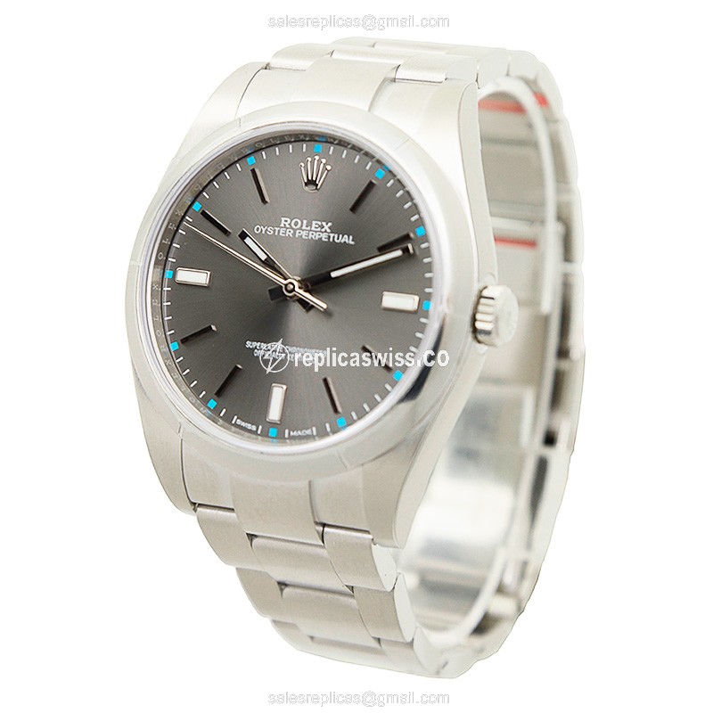 Rolex OYSTER PERPETUAL Replica - Automatic - Steel Case, Gray Dial - Silver Steel Strap - View 3