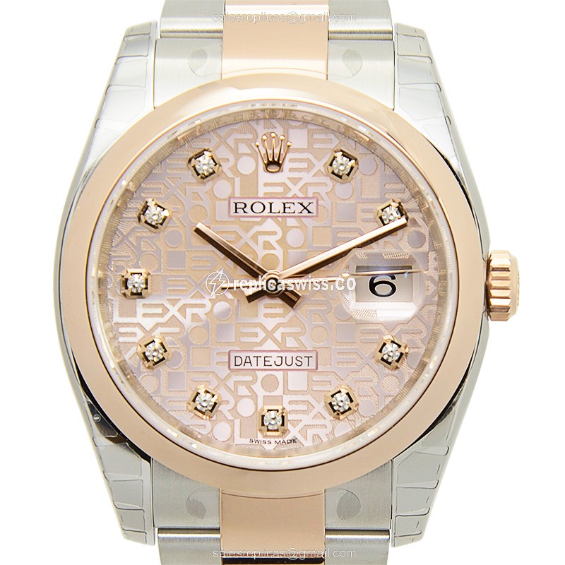 Rolex Datejust Replica - Automatic - 18kt Rose Gold & Steel Case - Pink Dial - View 2
