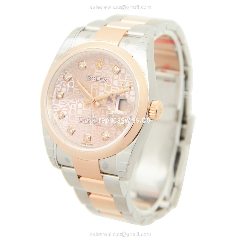 Rolex Datejust Replica - Automatic - 18kt Rose Gold & Steel Case - Pink Dial - View 3