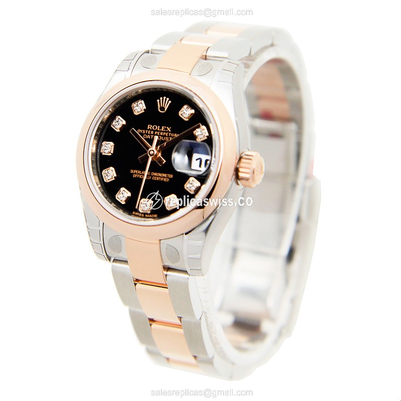Replica Rolex Lady Datejust - Auto - Two-Tone - Black Dial - View 3