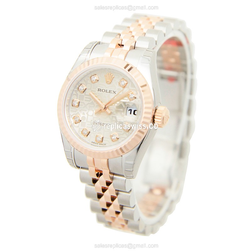 Rolex Datejust Replica - Automatic - 18kt Rose Gold & Steel Case - Silver Dial - View 3