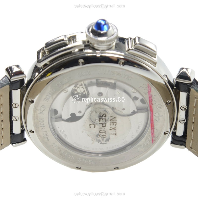 Cartier Pasha Replica - Automatic - Steel Case - White Dial, Black Alligator Strap - View 4