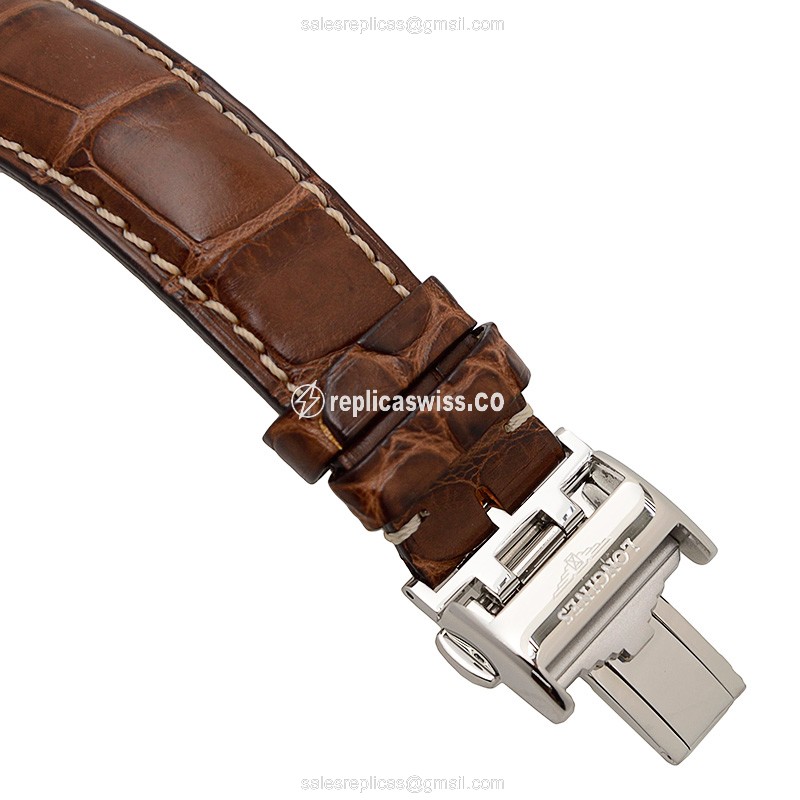 Longines LES CLASSIQUES Replica - Automatic - Silver - Brown Alligator - View 4