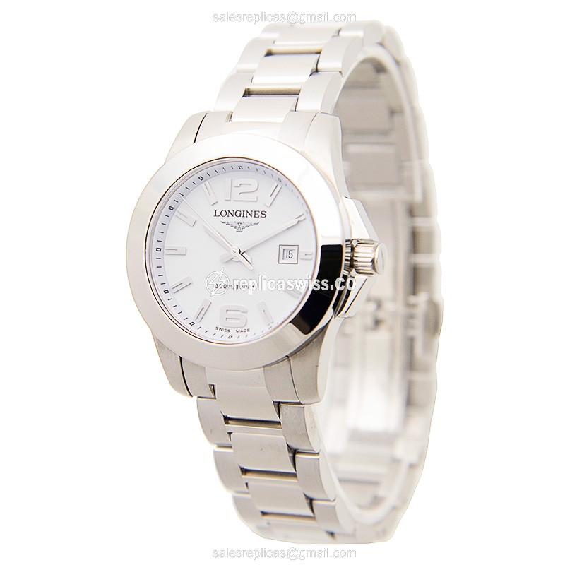 Longines Conquest Replica - Quartz - Stainless Steel Case - White Dial on Silver Strap - View 3