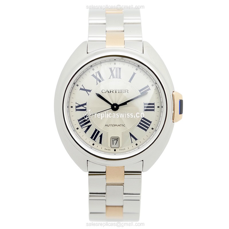 Cartier CLe DE CARTIER Replica - Automatic - Steel Case - Silver Dial on Silver Strap - View 2
