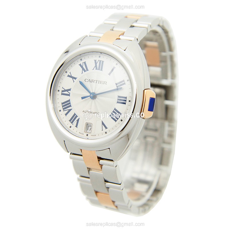 Cartier CLe DE CARTIER Replica - Automatic - Steel Case - Silver Dial on Silver Strap - View 3