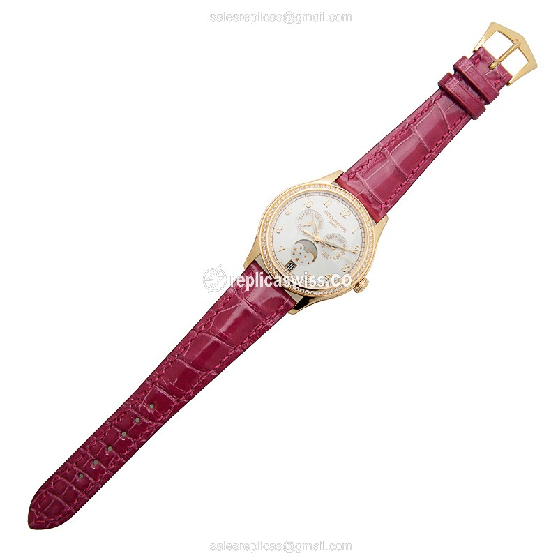 Patek Philippe 4947R-001 Complications - Auto - 18kt Rose Gold - Diamond - Silver Dial - Alligator Purple - View 2