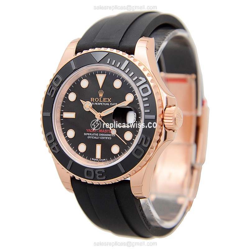 Rolex Yacht Master Replica - Automatic - 18kt Rose Gold - Black Dial, Rubber Strap - View 3