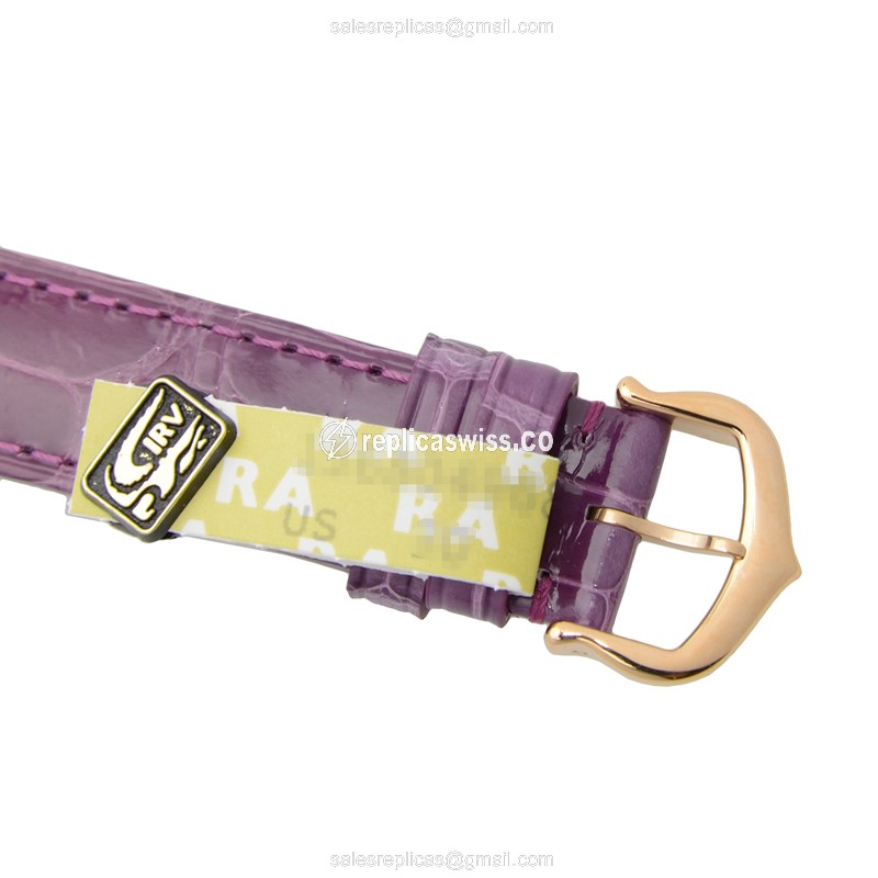 Cartier Ballon Bleu Replica - Quartz - 18kt Rose Gold - Silver Dial - Alligator Purple Strap - View 4