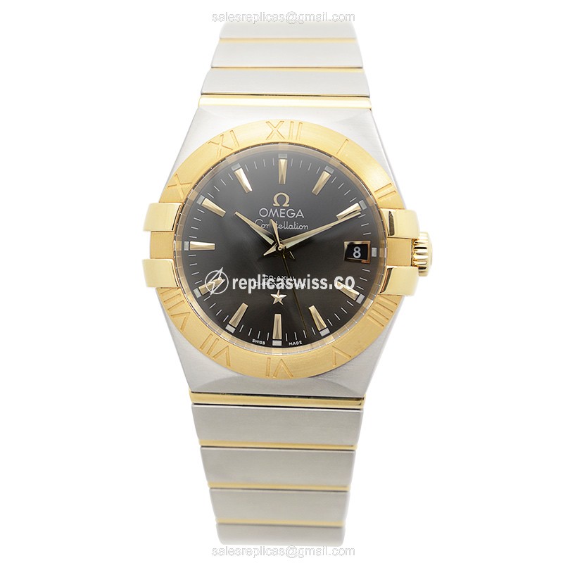 Omega Constellation Replica - Automatic - 18kt Gold & Steel - Dark Grey Dial - Silver Strap - View 2