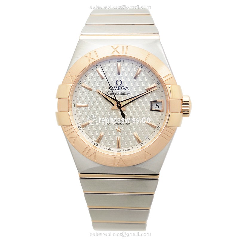 Omega Constellation Replica - Automatic - Silver Dial - 18kt Rose Gold & Steel Case - View 2