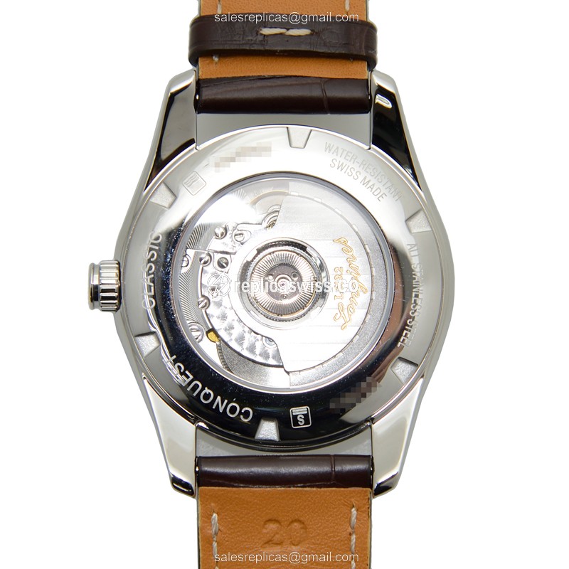Longines CONQUEST Replica - Automatic - Stainless Steel - Silver Dial on Brown Leather - View 3