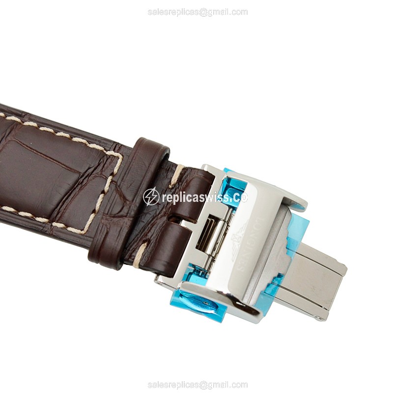 Longines CONQUEST Replica - Automatic - Stainless Steel - Silver Dial on Brown Leather - View 4