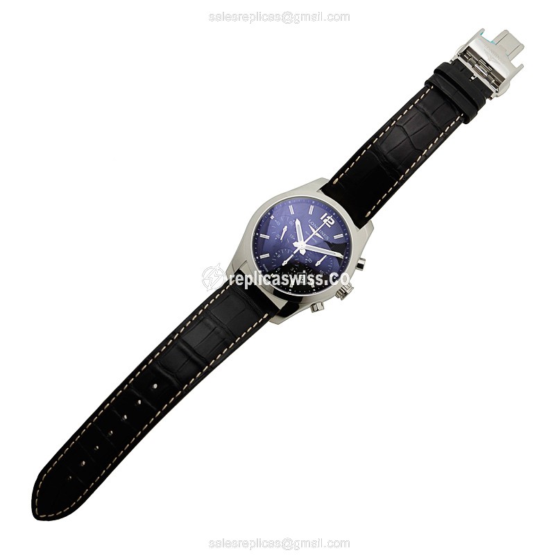 Longines CONQUEST Replica - Automatic - Steel - Black Dial, Alligator Strap - View 2