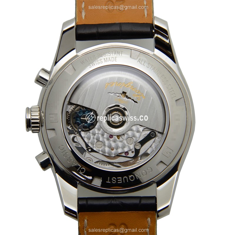 Longines CONQUEST Replica - Automatic - Steel - Black Dial, Alligator Strap - View 3