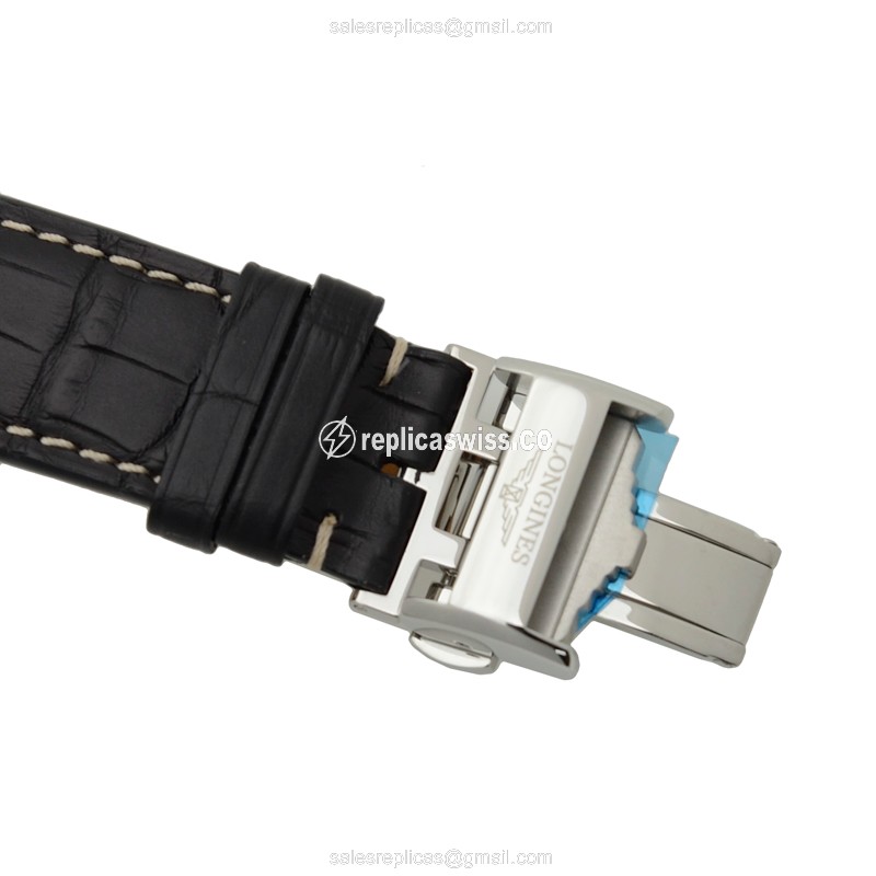 Longines CONQUEST Replica - Automatic - Steel - Black Dial, Alligator Strap - View 4