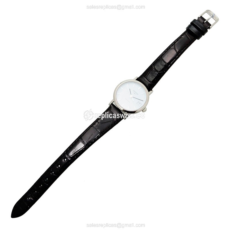 Longines Elegant Replica - Automatic - Steel Case - White Dial - Black Alligator Strap - View 2