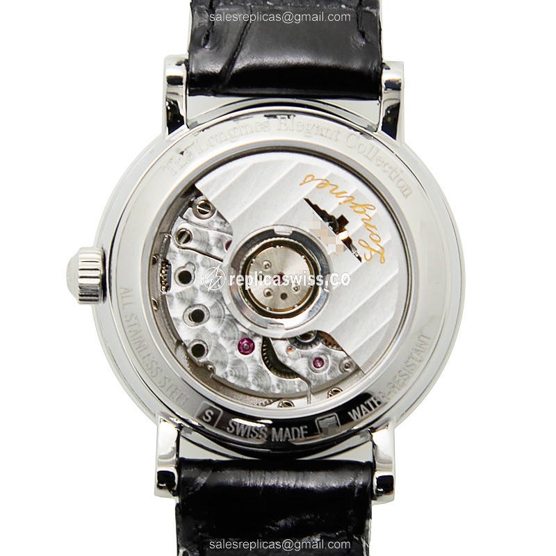 Longines Elegant Replica - Automatic - Steel Case - White Dial - Black Alligator Strap - View 3