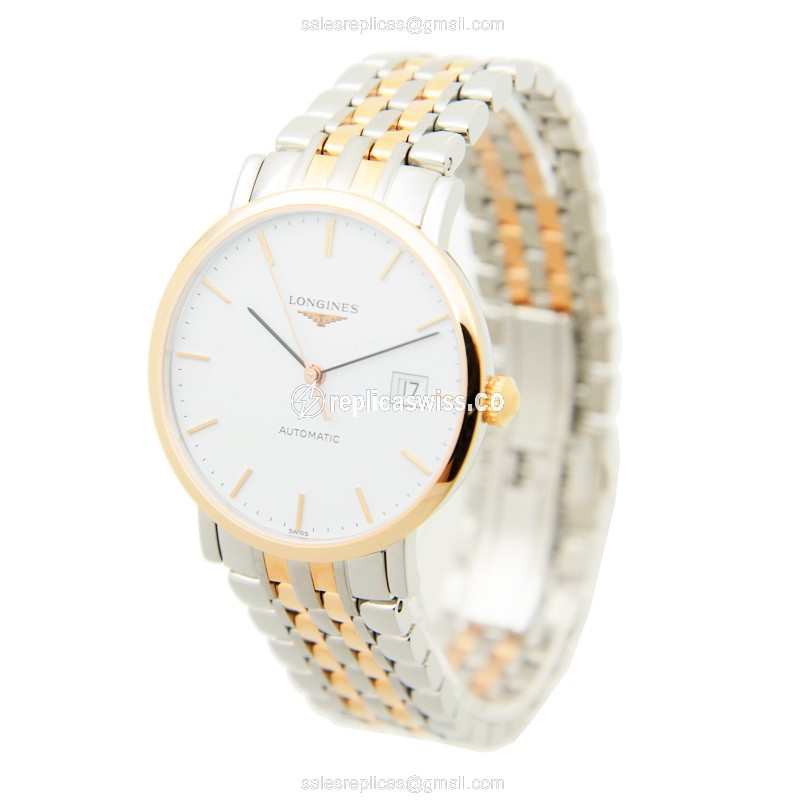 Longines L4.810.5.12.7 Replica - Automatic - 18kt Rose Gold Case - White Dial on Silver strap - View 3
