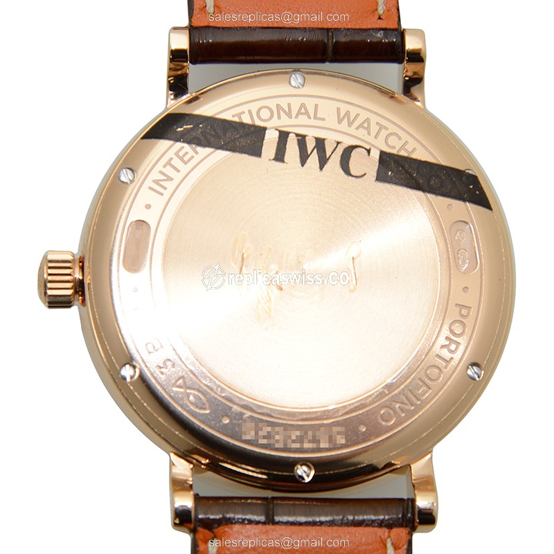 IWC Portofino Replica - Automatic - 18kt Rose Gold - Diamonds - Gray Dial - Brown Alligator Strap - View 3