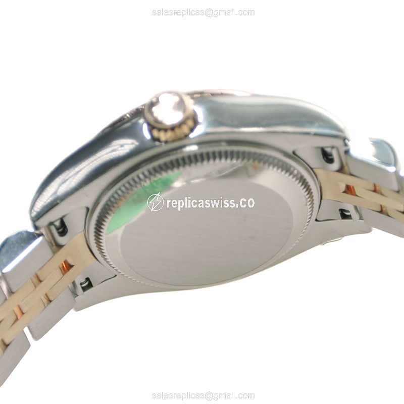 Rolex Lady Datejust Replica - Automatic - 18kt Rose Gold & Steel - Black Dial - Silver Strap - View 4