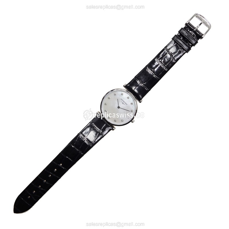 Longines L4.512.4.87.2 Replica - Quartz - Stainless Steel Case - White Dial, Alligator Strap - View 2