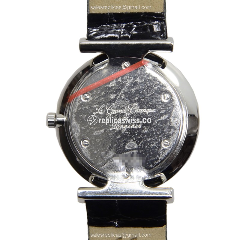 Longines L4.512.4.87.2 Replica - Quartz - Stainless Steel Case - White Dial, Alligator Strap - View 3